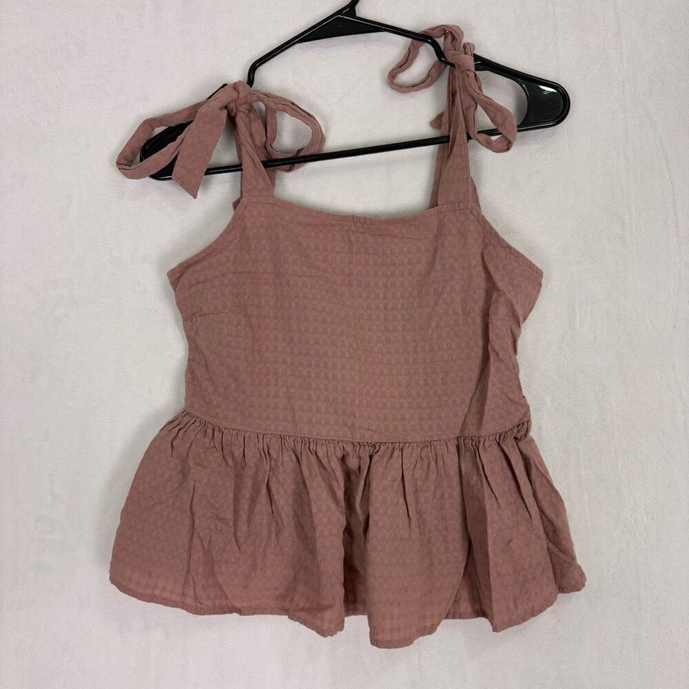 Madewell Dusty Pink Textured Tie Strap Peplum Tank Top‎ Size XXS
